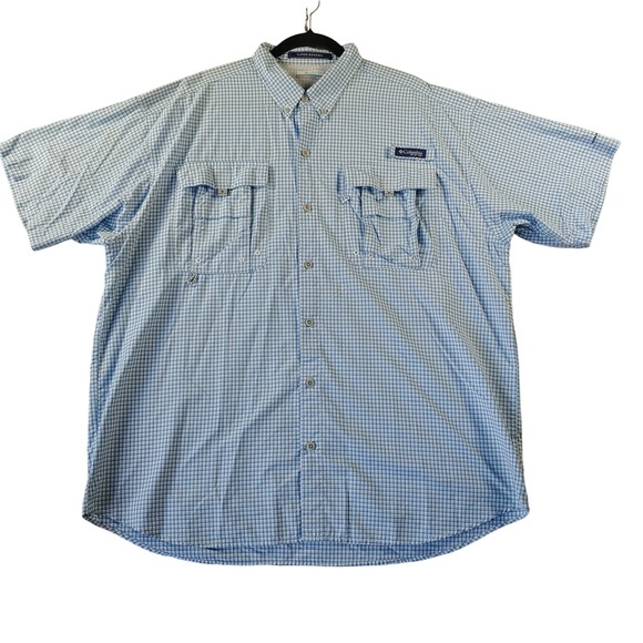 Columbia Super Bahama PFG Fishing Shirt Mens XL Blue Plaid Short Sleeve - Picture 1 of 9